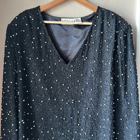 Vintage SCALA Beaded V Neck Blouse - Picture 1 of 7